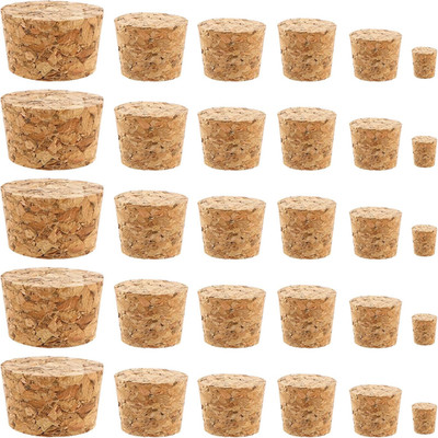 30Pcs Cork Stoppers, 6 Sizes Corks for Bottles, Wooden Tapered Corks Cork Bottle