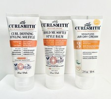Curlsmith Mini Set Styling Souffl , Hold Me Softly Style Balm, Air Dry Cream 2oz
