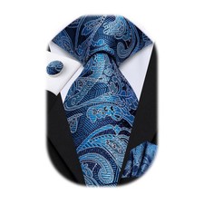 Men 63inches Tie Set Extra Long Necktie Paisley Tie Pocket Suqare Cufflinks B...