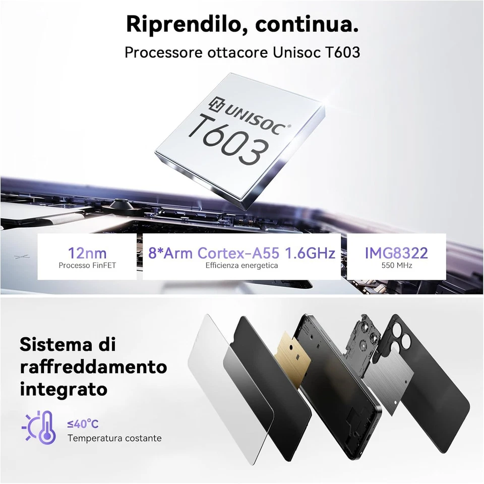 Smartphone OSCAL Flat 2C 2025 Android 14 6GB+64GB Dual SIM 5000mAh Nero Nuovo - Immagine 4 di 4