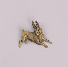 Brosche Anstecknadel Ostern springender Hase Vintage Retro bronze matt  