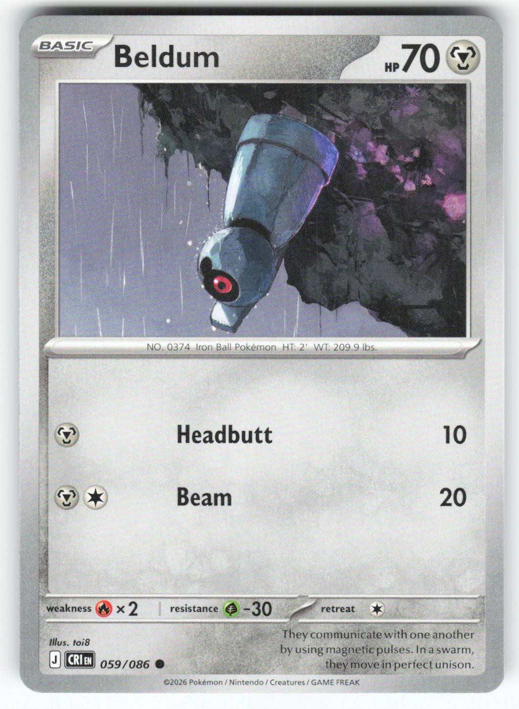 Beldum 059/086 Common Chaos Rising Pokemon Near Mint
