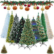 4/5/6/7ft Artificial Christmas Tree with LED Lights Xmas Home Holiday Decoration