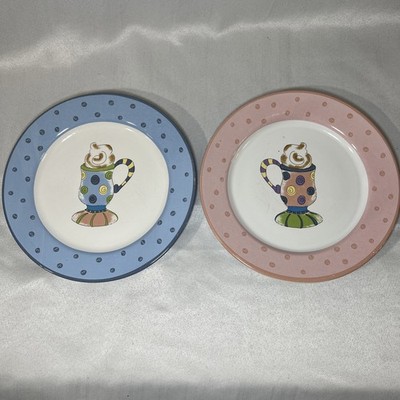 Riviera Van Beers Signature Ceramic COFFEE SHOP 8  Salad Plates Set of 2￼