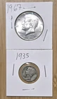 90% & 40% US Silver: 1967 Kennedy Half Dollar & 1935 Mercury Dime
