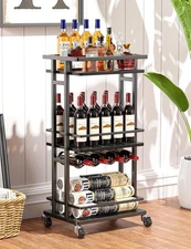 3-Tier Liquor Cabinet with Wine Rack, Mini Bar Cart for Home, Small Liquor Bar C