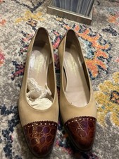 Salvatore Feragamo Vintage Suede/Leather Pumps Women s 10 Made In Italy