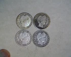 4 BARBER QUARTERS, 1907-S,1909-S,1910,1914, BELOW SILVER VALUE