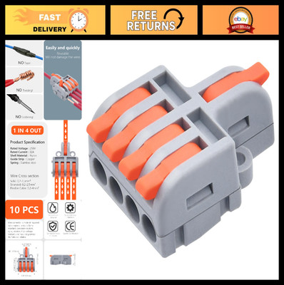 10Pcs Mini Lever Wire Connectors, 1 in 4 Out Quick Terminal Block, 24-12 AWG Spl