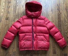 Polo Ralph Lauren Puffer Jacket Youth Size Large Red Hooded Goose Down
