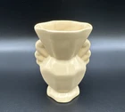 Vintage Art Deco Small Matte Butter Yellow Glaze Bauer Potter Vase Fan Shape  4”