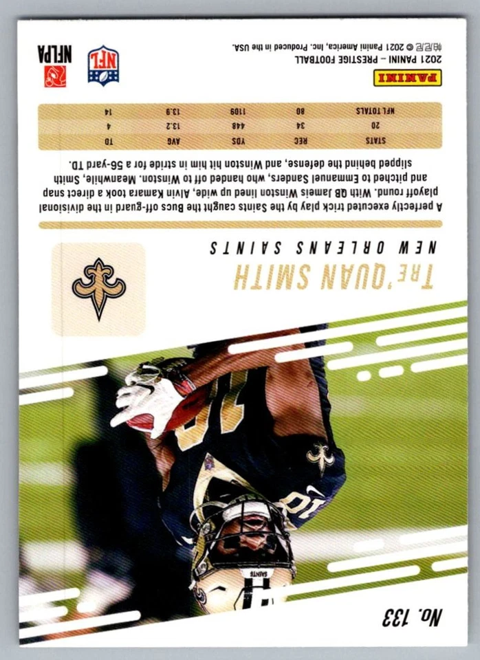 2021 Panini Prestige Tre'Quan Smith New Orleans Saints #133 - Image 2 of 2