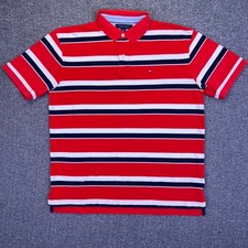 Tommy Hilfiger Polo Shirt Mens XL Red White Striped Casual Preppy Nautical Golf