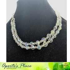 Double Strand Plastic Aurora Borealis Faceted Beads Vintage Necklace Choker AB