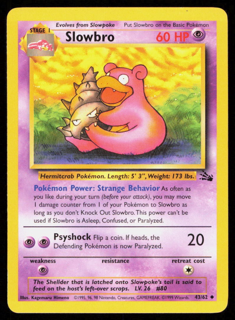 SLOWBRO 43/62 VINTAGE UNCOMMON FOSSIL POKEMON NM