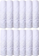 Ladies White Hankies Cotton Embroidery Lace Wedding Handkerchiefs