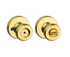 KWIKSET Tylo Satin Bed AND Bath Door Knob ROUND HOLE polished brass locking