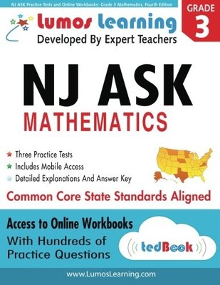 NJ ASK PRACTICE TESTS AND ONLINE WORKBOOKS: GRADE 3 By Lumos Learning EXCELLENT