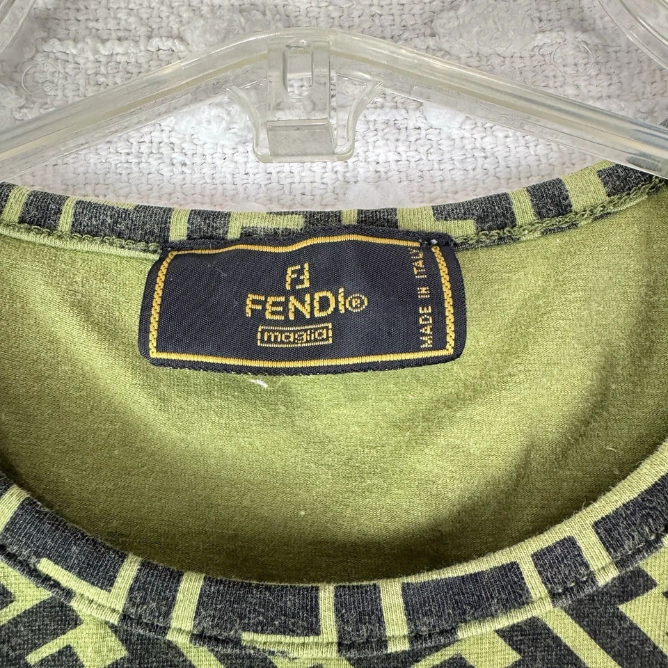 Fendi Zucca Pequin женщин размер XS футболка Baby футболка Y2K зеленый хлопок смесь Италии - Изображение 3 из 4