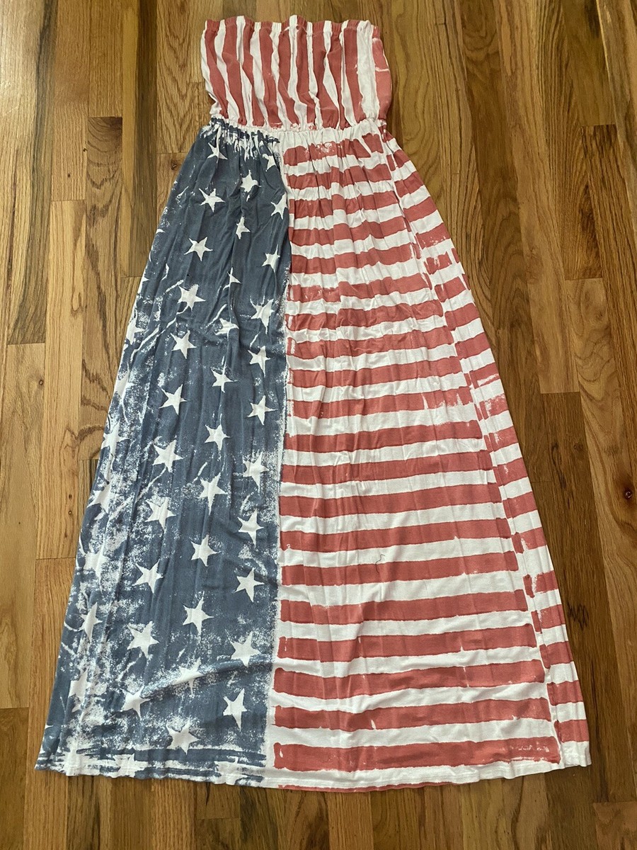 T-PARTY USA AMERICAN FLAG TUBE TOP Maxi DRESS S