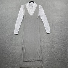 BCBGeneration Womens Maxi Dress Floral Ribbed Long Sleeve Bow Gray White Size S