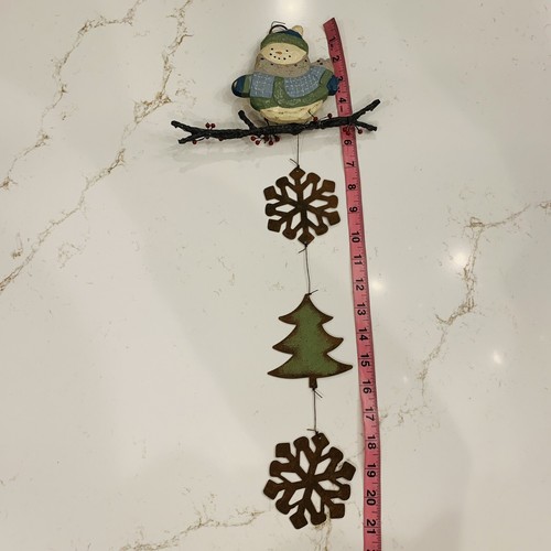 Snowman Snowflakes Winter Tree Hanging Metal Wall Art 21 Inches Long. - Picture 8 of 9