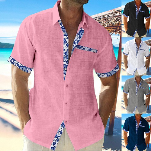 Plus Size Men Short Sleeve Shirts Beach Casual Button Down Blouse Tops Shirts - Picture 7 of 24