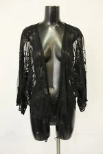 Collections Etc Women's Embroidered Tie Waist Mesh Jacket SV3 Black Size MELG