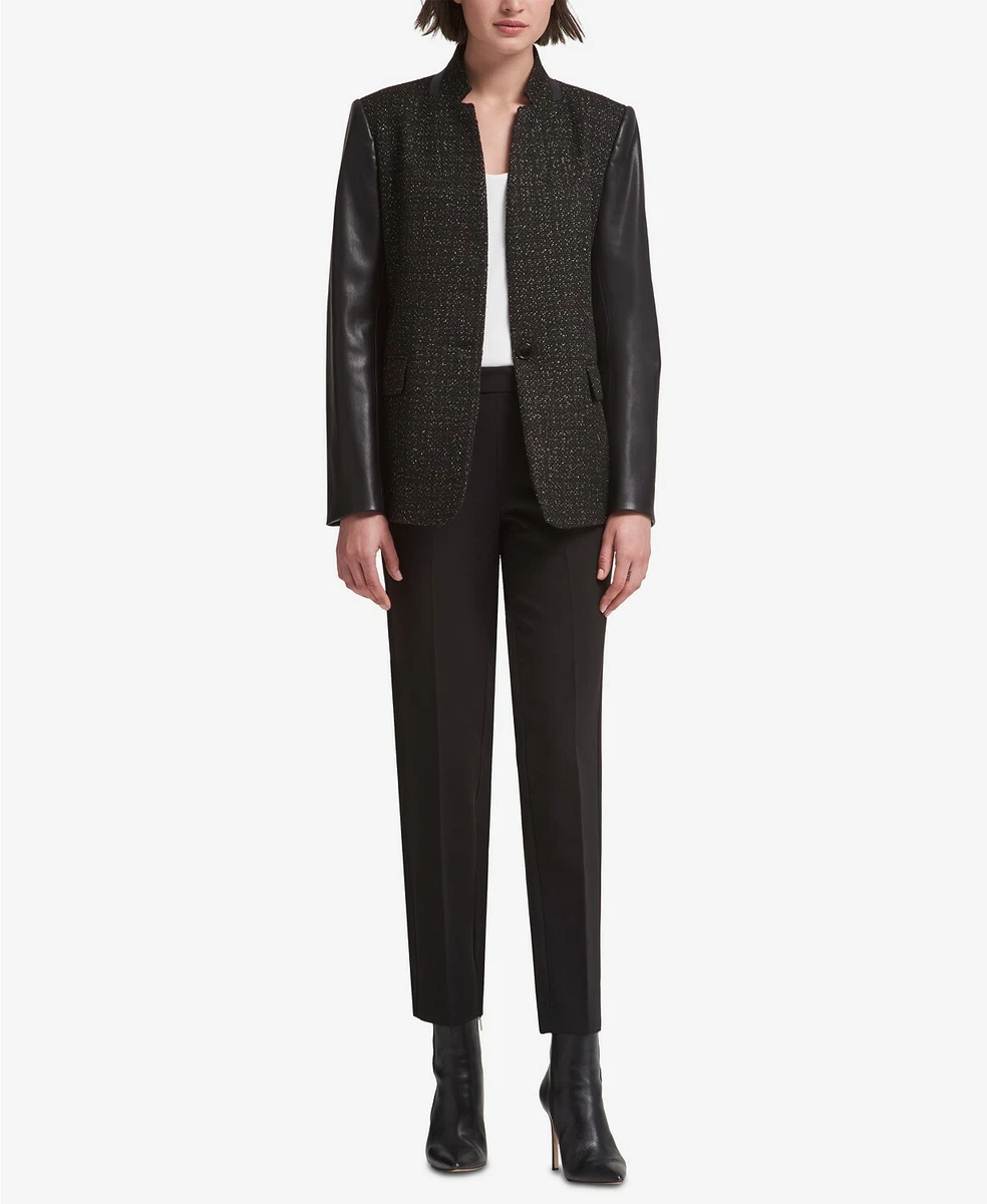 DKNY MY9 54 Mixed Media Stand Up Collar Jacket Blazer Black Sz M 139