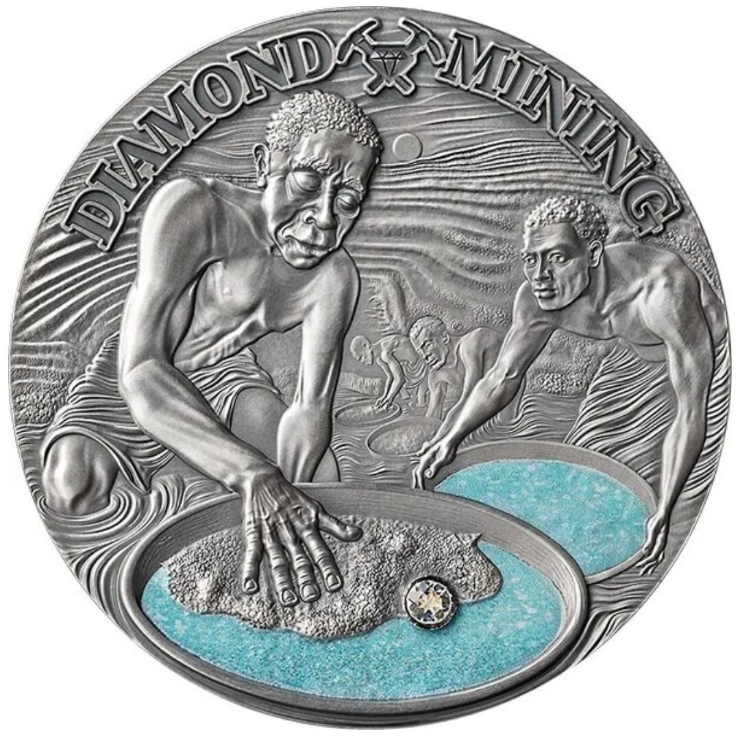 202350gSilver2000FrancsCameroonEarthTreasuresDIAMONDMININGAntiqueCoin