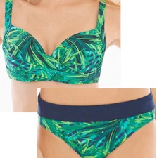 NWT $130 Soma 2 PC Swimsuit Bikini Top And Hipster Bottom Palm Paradiso 34 B