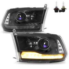 Black Housing LED DRL Projector Headlight For 2013-2018 Dodge Ram 1500 2500 3500
