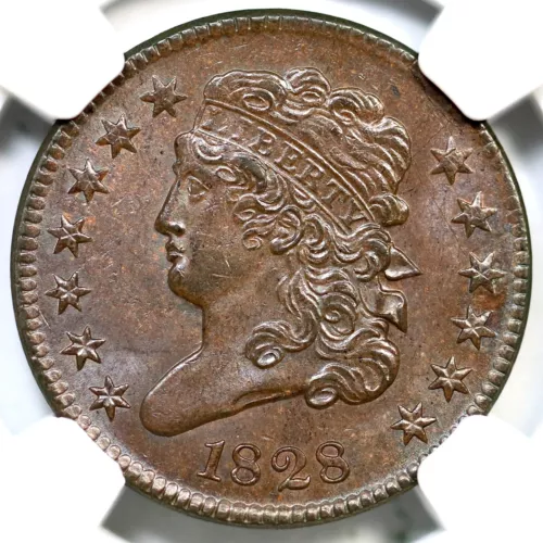 1828 C-3 R-1 NGC MS 64 BN Classic Head Half Cent Coin 1/2c