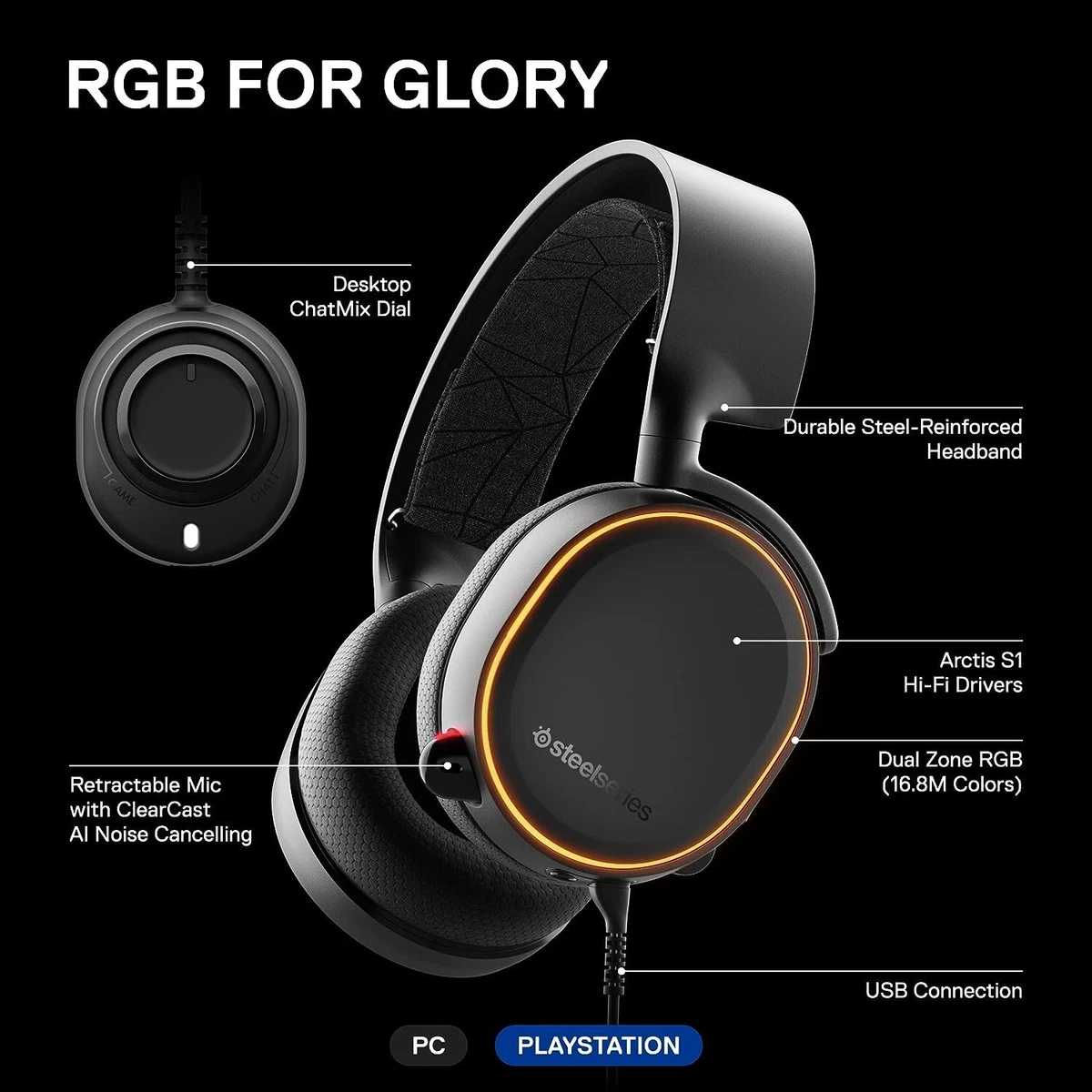 SteelSeries Arctis 5 Gaming Headset - RGB Illumination - DTS Headphone: X  v2.0 S 813682022327