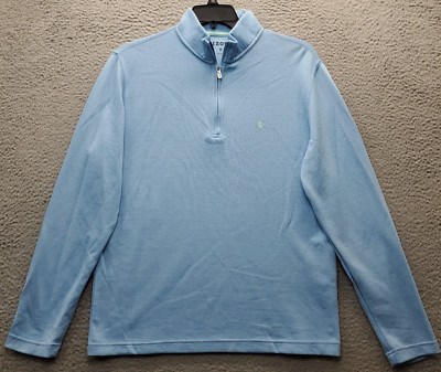 IZOD Golf Sweatshirt Men Medium Blue Long Sleeve Mock Neck Quarter Zip Pony Logo