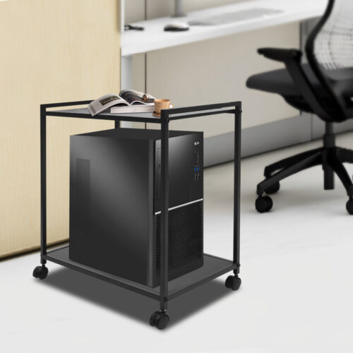Computer Tower Stand Rolling PC Tower Holder with Storage Drawer 2 Tier Cart