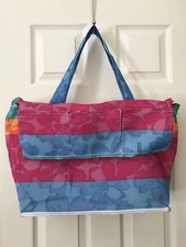 Women’s Large Tote Beach Shoppers Multicolored Pink Blue Yellow Side Pockets