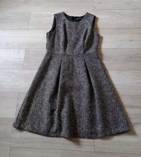 M&S Black Silver & Gold Tweed Fleck Flared Dress Wool Blend Smart Office UK14