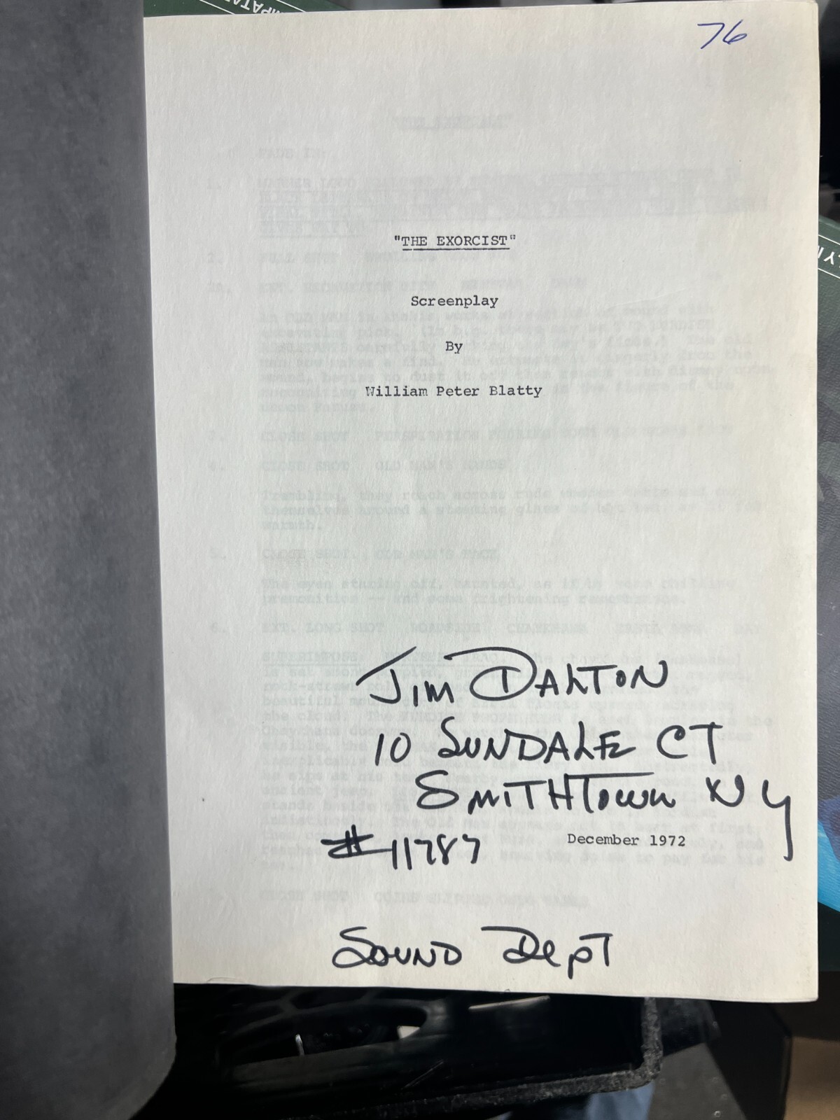 EXORCIST Original Screenplay Movie Script From 1972 By William Peter ...