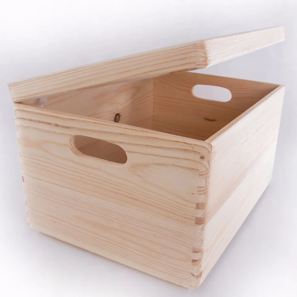 Large Wooden Storage Box With Lid And Handles/Pinewood Toy Chest Keepsake Trunk  - Image 4 of 4
