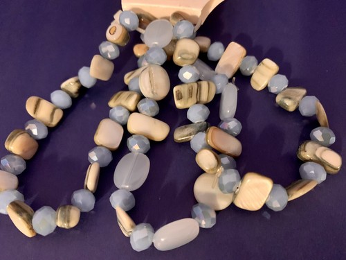 Jaclyn Smith Collection Multi Bead Bracelet Set Of 3 Blue, Silver Natural Tones - Picture 3 of 5