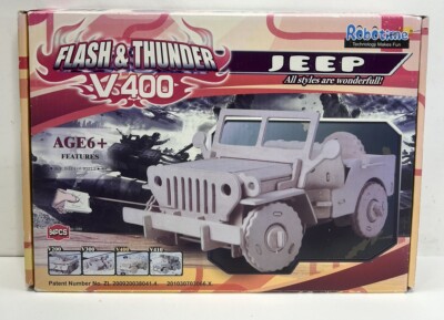 Robotime Flash & Thunder V400 Jeep Wood DIY Build It Yourself Remote Sound