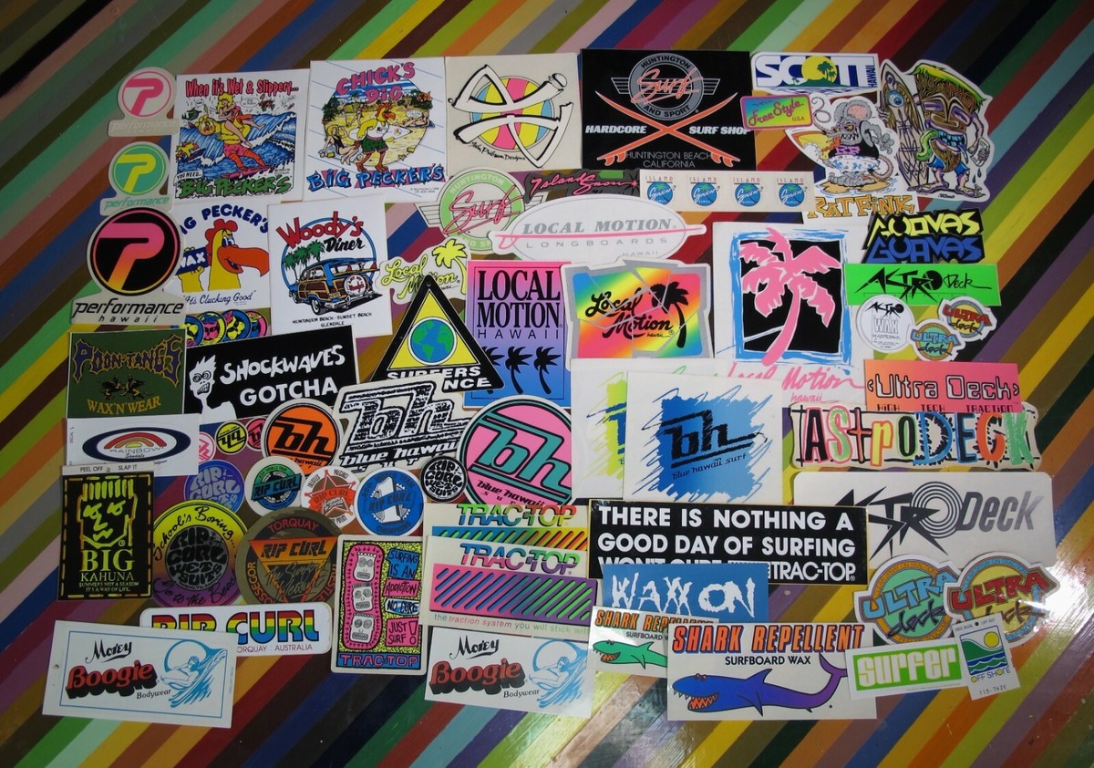 vtg 1980s surf sticker - mixed Rip Curl Blue Hawaii Astrodeck