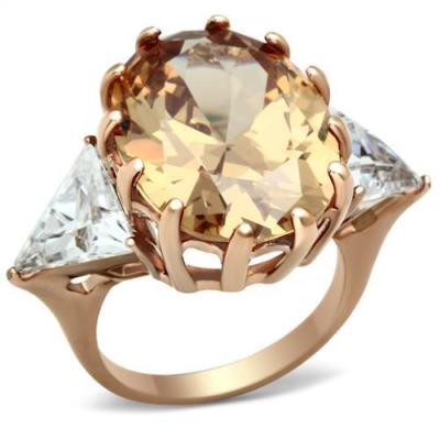 Rose gold ring oval champagne cz trillion clear cocktail ladies brown new L243