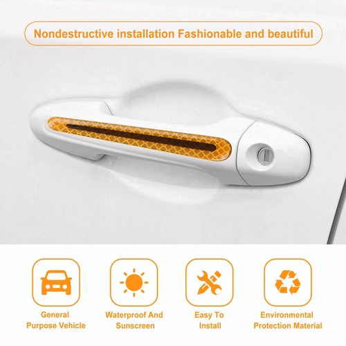 4PCS Night Reflective Strip Car Door Handle Sticker Safety Warning Decal Yellow - Picture 3 of 8