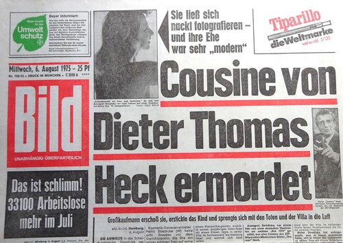 Kult-Zeitschrift BILD ZEITUNG, 6.8.1975, Dieter Thomas Heck - Cousine ermordet