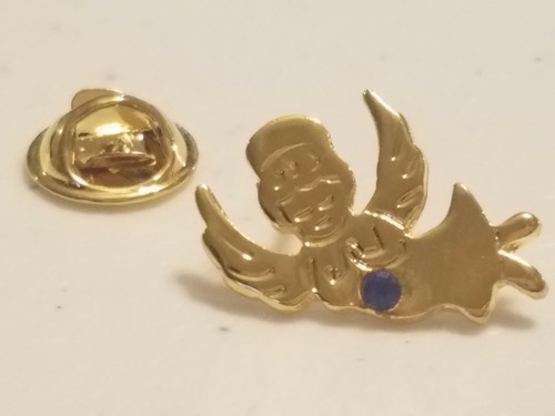 Angel Lapel Pin gold tone with dark blue birth stone - 1 inch -New! - Picture 4 of 4
