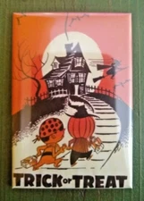 Haunted house Vintage Halloween trick treat bag 2x3 Refrigerator Magnet Beistle