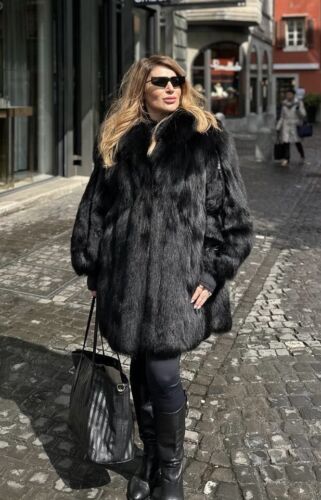 Black  Fox fur L  coat - Picture 1 of 9