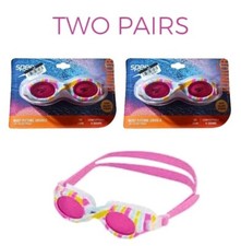 x2 Speedo Glide Girls Swim Goggles Kids Child UVA UVB Anti-Fog White Pink Lens